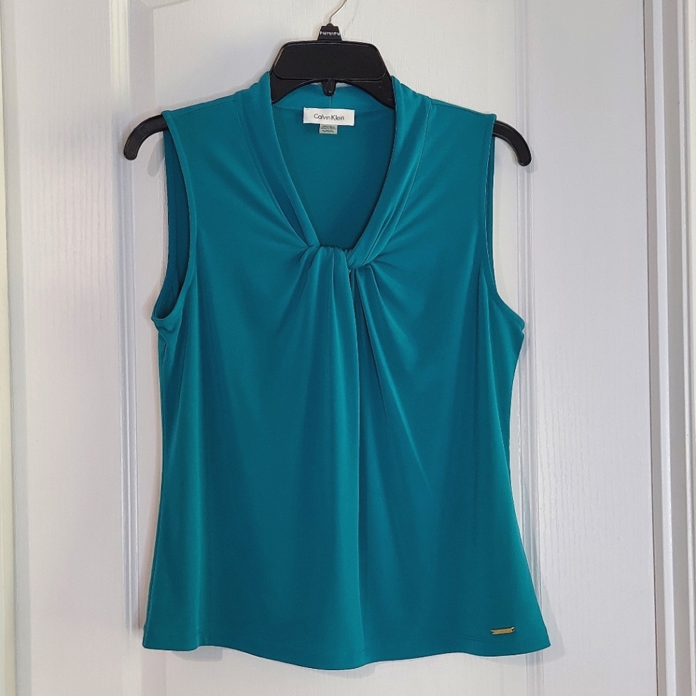 Calvin Klein Knot Neck Sleeveless turquoise Top